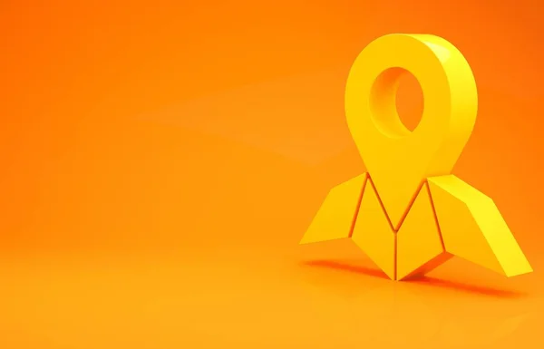 Yellow Placeholder Map Paper Perspective Icon Isolated Orange Background Minimalism — Stock Photo, Image