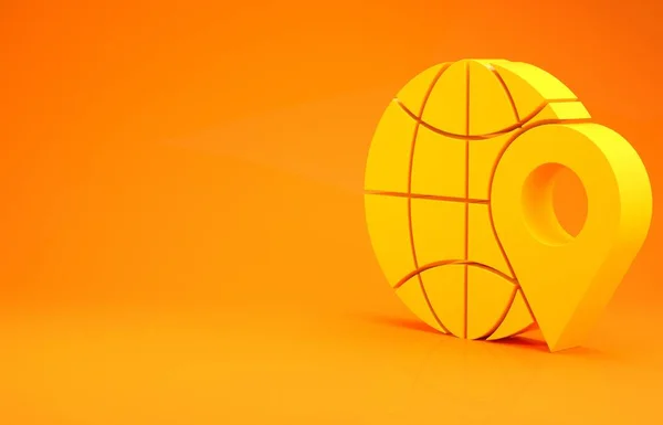 Žlutá Umístění Ikoně Zeměkoule Izolované Oranžovém Pozadí Světová Nebo Pozemská — Stock fotografie