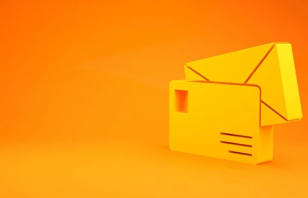 Yellow Envelope icon isolated on orange background. Email message letter symbol. Minimalism concept. 3d illustration 3D render