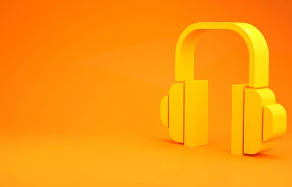 Gelbes Kopfhörersymbol Isoliert Auf Orangefarbenem Hintergrund Support Kundenservice Hotline Call — Stockfoto