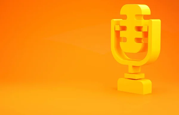 黄色のマイクアイコンはオレンジの背景に隔離されました 無線マイクで スピーカーサイン 最小限の概念 3Dイラスト3Dレンダリング — ストック写真