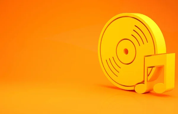 Žlutý Vinyl Disk Ikona Izolované Oranžovém Pozadí Minimalismus Ilustrace Vykreslení — Stock fotografie