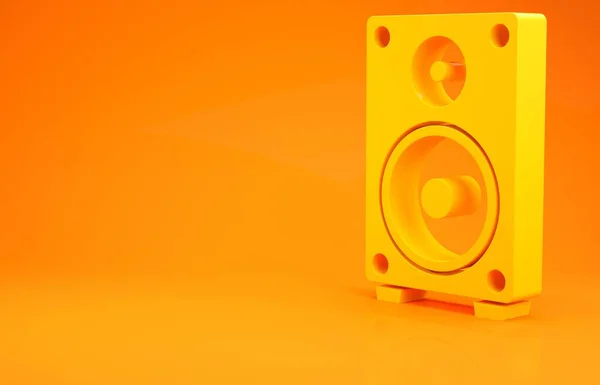Yellow Stereo speaker icon isolated on orange background. Sound system speakers. Music icon. Musical column speaker bass equipment. Minimalism concept. 3d illustration 3D render