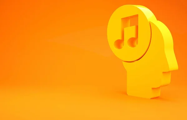 Amarelo Nota Musical Ícone Cabeça Humana Isolado Fundo Laranja Conceito — Fotografia de Stock