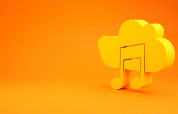 Yellow Music streaming service icon isolated on orange background. Sound cloud computing, online media streaming, song, audio wave. Minimalism concept. 3d illustration 3D render