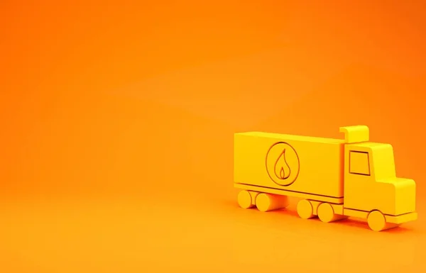 Yellow Tanker truck icon isolated on orange background. Petroleum tanker, petrol truck, cistern, oil trailer. Minimalism concept. 3d illustration 3D render