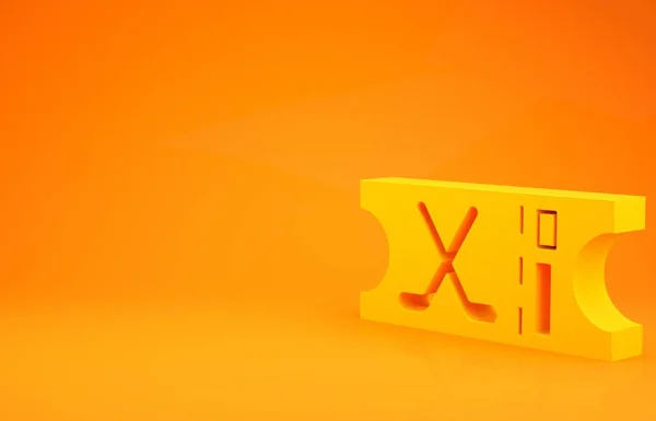 Yellow Hockey sports ticket icon isolated on orange background. Minimalism concept. 3d illustration 3D render