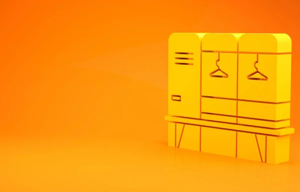 Yellow Locker or changing room for hockey, football, basketball team or workers icon isolated on orange background. Minimalism concept. 3d illustration 3D render