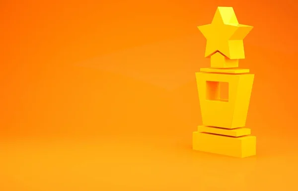 黄色奖杯图标孤立在橙色背景 冠军奖杯的象征 锦标赛或竞赛奖杯 体育成就标志 最低纲领的概念 3D渲染3D插图 — 图库照片