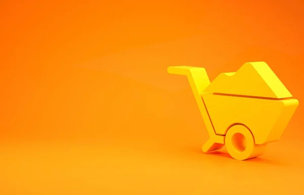 Gelbe Schubkarre Mit Schmutzsymbol Auf Orangefarbenem Hintergrund Werkzeugausrüstung Landwirtschaftlicher Fuhrmannbetrieb — Stockfoto