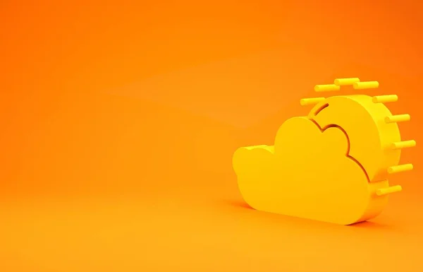 Gelbe Sonne Und Wolken Wettersymbol Isoliert Auf Orangefarbenem Hintergrund Minimalismus — Stockfoto