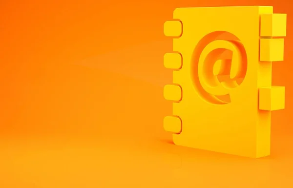 Yellow Address book icon isolated on orange background. Notebook, address, contact, directory, phone, telephone book icon. Minimalism concept. 3d illustration 3D render