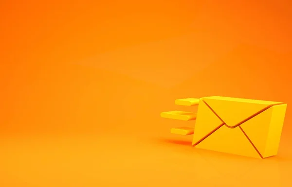 黄色快件信封图标孤立在橙色背景 电子邮件信件符号 最低纲领的概念 3D渲染3D插图 — 图库照片