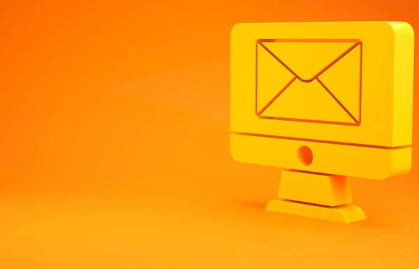 Yellow Monitor Enveloppe Nieuw Bericht Mail Icoon Geïsoleerd Oranje Achtergrond — Stockfoto