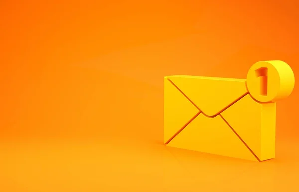 黄色信封图标孤立在橙色背景 收到消息的概念 电子邮件进来的消息 Sms 邮件递送服务 最低纲领的概念 3D渲染3D插图 — 图库照片