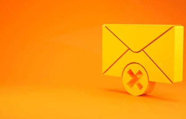 Geel Verwijder Envelop Pictogram Geïsoleerd Oranje Achtergrond Schrapping Foutenbrief Kruis — Stockfoto