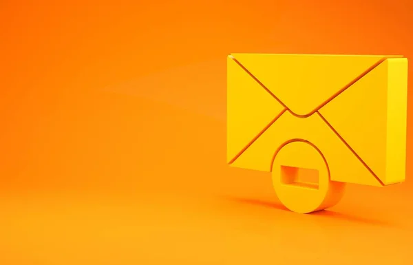 Yellow Delete Envelope Icon Isolated Orange Background Delete Error Letter — Stock Photo, Image