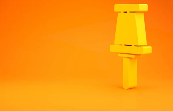 Желтый Пин Значок Push Изолирован Оранжевом Фоне Знак Зубцы Концепция — стоковое фото