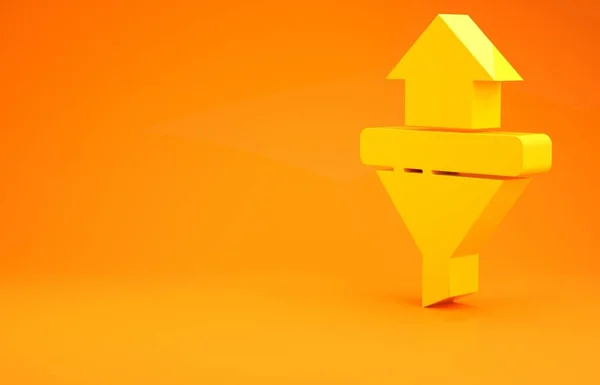 黄色销售漏斗与箭头营销和创业业务图标孤立的橙色背景 Infographic模板 最低纲领的概念 3D渲染3D插图 — 图库照片
