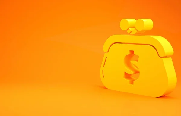 Πορτοφόλι Κίτρινο Σύμβολο Δολαρίου Απομονωμένο Πορτοκαλί Φόντο Εικονίδιο Τσέπης Σύμβολο — Φωτογραφία Αρχείου