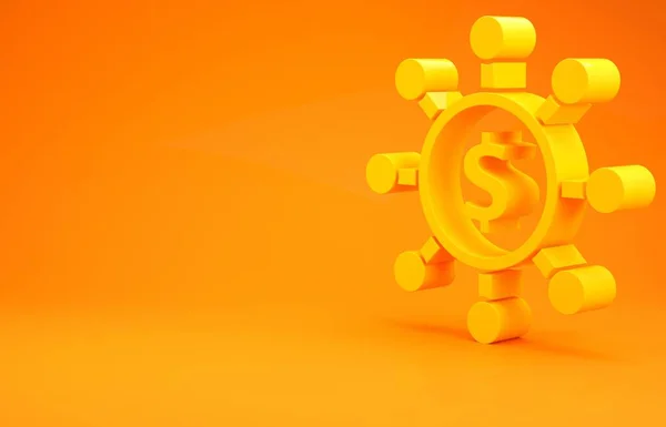 Gele Dollar Delen Netwerk Icoon Geïsoleerd Oranje Achtergrond Minimalisme Concept — Stockfoto