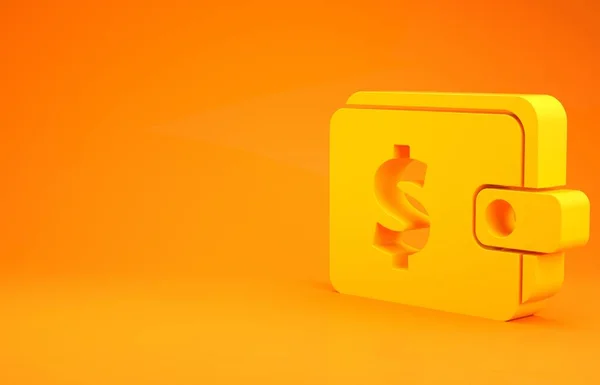 Gul Plånbok Med Dollar Symbol Ikon Isolerad Orange Bakgrund Handväska — Stockfoto