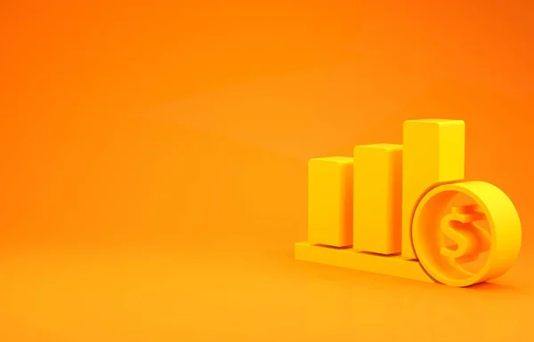 黄皮图上的信息图形和美元符号图标孤立在橙色背景 示意图符号 最低纲领的概念 3D渲染3D插图 — 图库照片