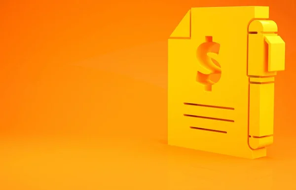 Amarillo Contrato Dinero Lápiz Icono Aislado Sobre Fondo Naranja Documento — Foto de Stock