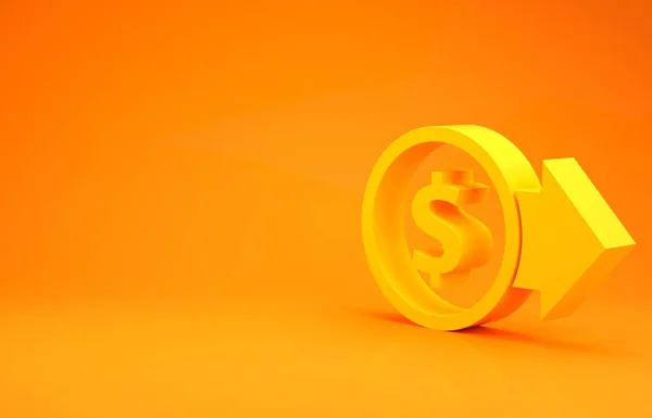 옐로우 코인은 아이콘이 새겨진 금화를 오렌지 배경에서 표지판 미니멀리즘의 개념입니다 — 스톡 사진