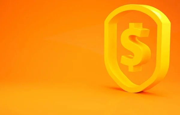 黄色盾牌的美元符号图标孤立在橙色背景 防盾保护 货币安全概念 最低纲领的概念 3D渲染3D插图 — 图库照片