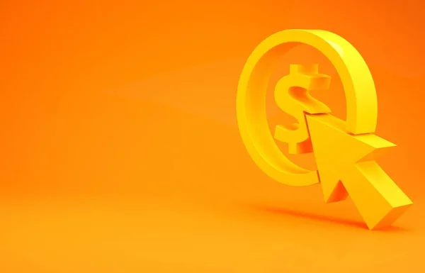 Gelber Cursor Und Münzsymbol Isoliert Auf Orangefarbenem Hintergrund Dollar Oder — Stockfoto