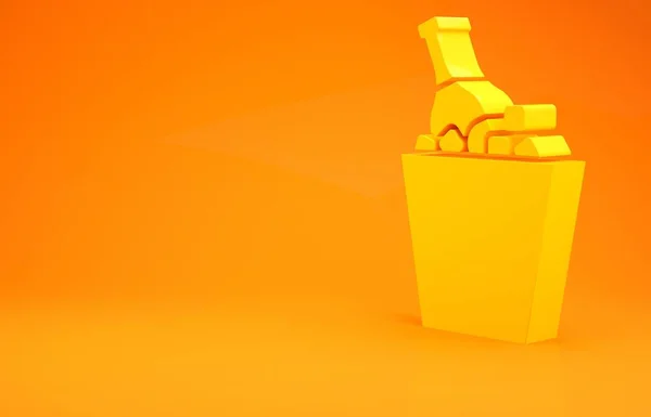 Κίτρινο Μπουκάλι Σαμπάνιας Ένα Εικονίδιο Κουβά Πάγου Απομονωμένο Πορτοκαλί Φόντο — Φωτογραφία Αρχείου
