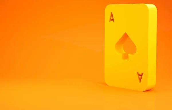 黄色オレンジの背景に隔離されたスペード記号アイコンとトランプ カジノのギャンブル 最小限の概念 3Dイラスト3Dレンダリング — ストック写真