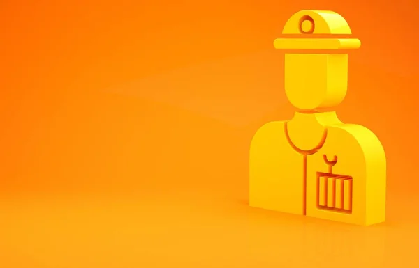 Yellow Plumber icon isolated on orange background. Minimalism concept. 3d illustration 3D render