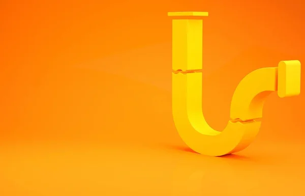 オレンジの背景に分離されたイエロー産業用金属パイプアイコン 異なる形状の配管パイプライン部品 最小限の概念 3Dイラスト3Dレンダリング — ストック写真