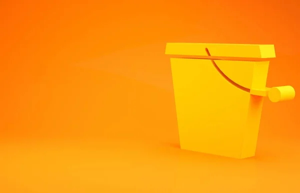 Желтое Ведро Значок Изолирован Оранжевом Фоне Концепция Минимализма Рендеринг — стоковое фото