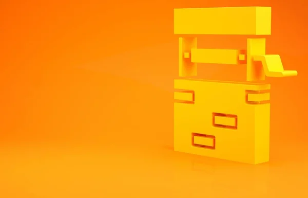 黄色的井图标孤立在橙色的背景 最低纲领的概念 3D渲染3D插图 — 图库照片
