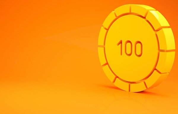 Yellow Casino chips icon isolated on orange background. Casino gambling. Minimalism concept. 3d illustration 3D render