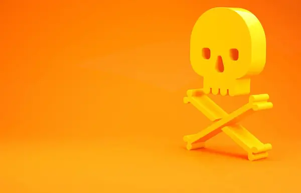 Yellow Skull Σταυρωτά Οστά Εικονίδιο Απομονώνονται Πορτοκαλί Φόντο Μινιμαλιστική Έννοια — Φωτογραφία Αρχείου