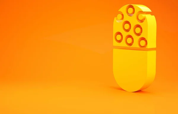 Pílula Medicina Amarela Tablet Ícone Isolado Fundo Laranja Comprimido Cápsula — Fotografia de Stock