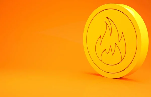 Icono Llama Fuego Amarillo Aislado Sobre Fondo Naranja Concepto Minimalista — Foto de Stock