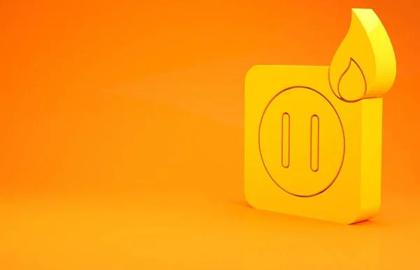 Fiação Elétrica Amarela Soquete Ícone Fogo Isolado Fundo Laranja Conceito — Fotografia de Stock
