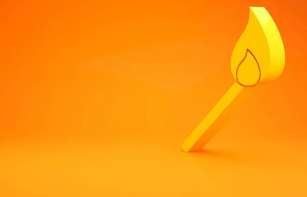 オレンジの背景に隔離された火のアイコンと黄色のバーニングマッチ 火と一致する サインを 最小限の概念 3Dイラスト3Dレンダリング — ストック写真