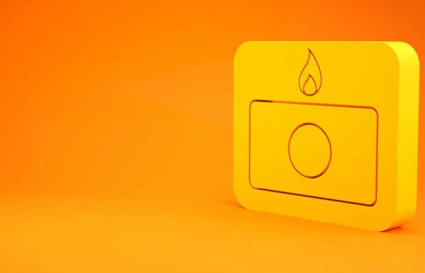 オレンジ色の背景に隔離された黄色の火災警報システムアイコン 危険火災安全ボックスを引く 最小限の概念 3Dイラスト3Dレンダリング — ストック写真