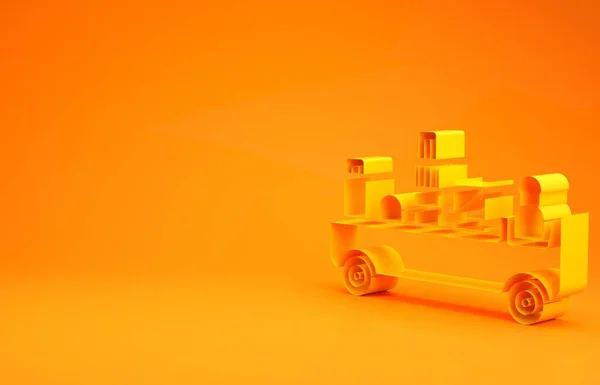 Gelbes Flughafen Gepäckabschleppwagen Symbol Isoliert Auf Orangefarbenem Hintergrund Gepäckabgabe Flughafen — Stockfoto