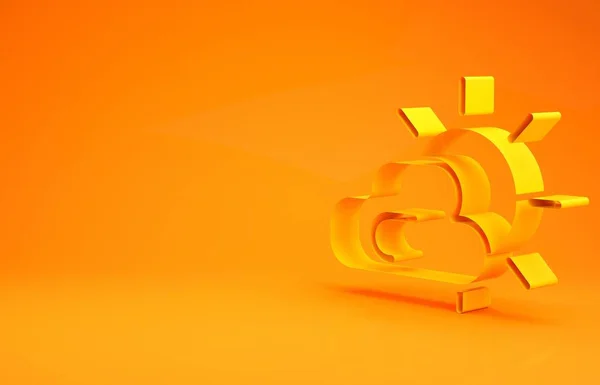 Gul Sol Och Moln Väder Ikon Isolerad Orange Bakgrund Minimalistiskt — Stockfoto