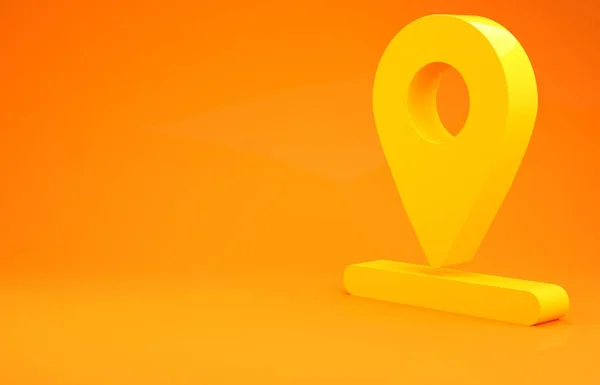 Gele Kaart Pin Pictogram Geïsoleerd Oranje Achtergrond Navigatie Wijzer Locatie — Stockfoto