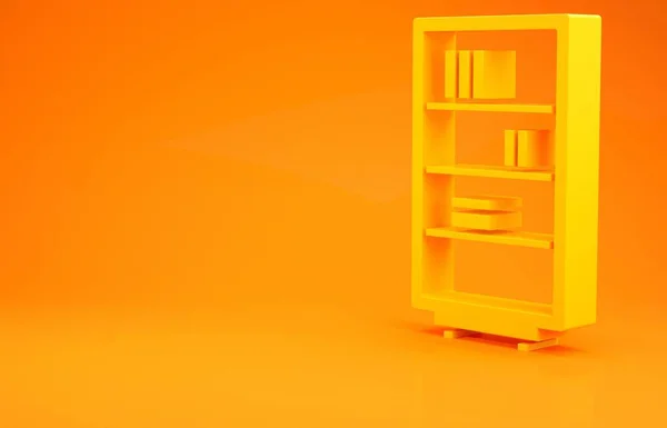 Yellow Library bookshelf icon isolated on orange background. Minimalism concept. 3d illustration 3D render