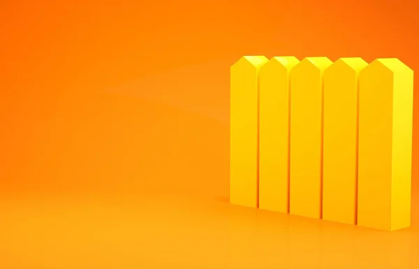 Yellow Garden fence wooden icon isolated on orange background. Minimalism concept. 3d illustration 3D render