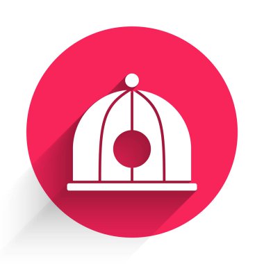 Uzun gölgeli beyaz Çin şapkası ikonu. Kırmızı daire düğmesi. Vektör İllüstrasyonu